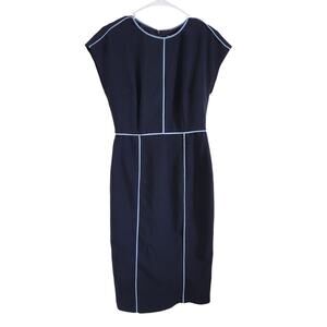 Maggy London Navy Blue Midi Dress with White Accents